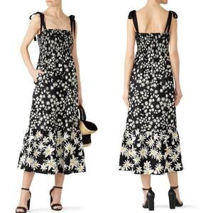 Chinti & Parker Meadow Dress Black Smocked Tie Straps Pocket Sundress Size 6